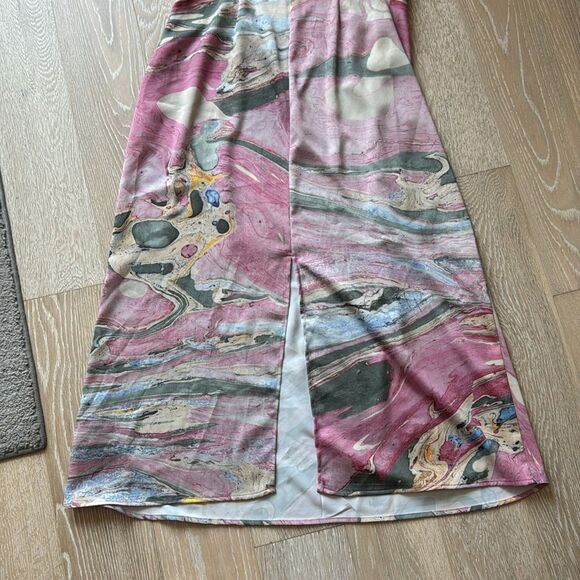 Urban Outfitters Trinity Cowl Neck Midi Dress Marble Pink SzL - Picture 14 of 15